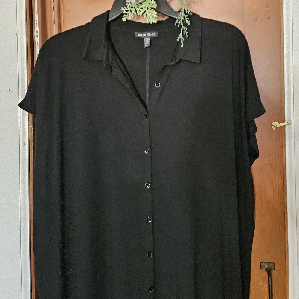 Eileen Fisher Tencel Jersey Button Front Dress Size M